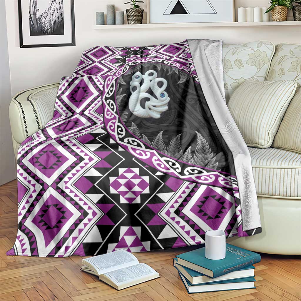 Purple Taniko Motif Aotearoa Manaia and Silver Fern Blanket LT03 Purple - Polynesian Pride