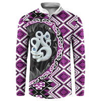 Purple Taniko Motif Aotearoa Manaia and Silver Fern Button Sweatshirt LT03 Purple - Polynesian Pride