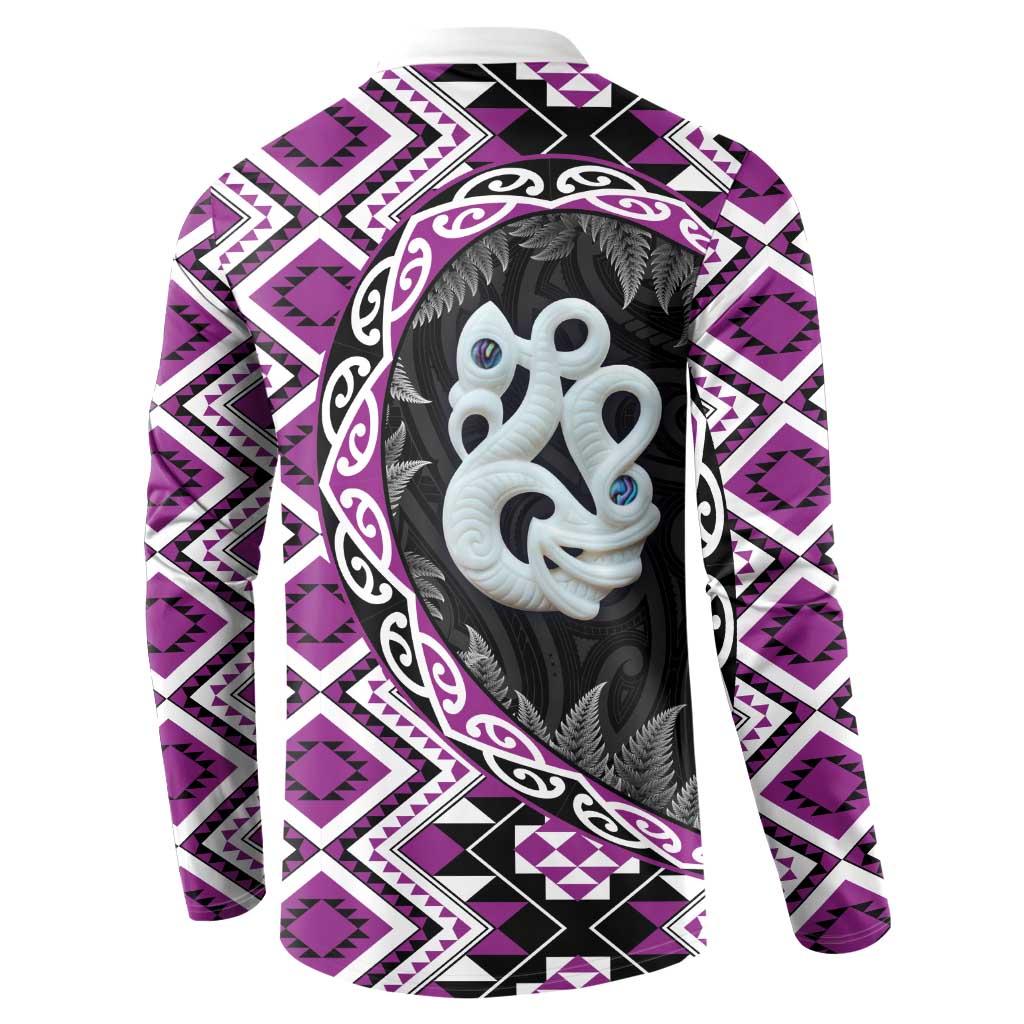 Purple Taniko Motif Aotearoa Manaia and Silver Fern Button Sweatshirt LT03 - Polynesian Pride