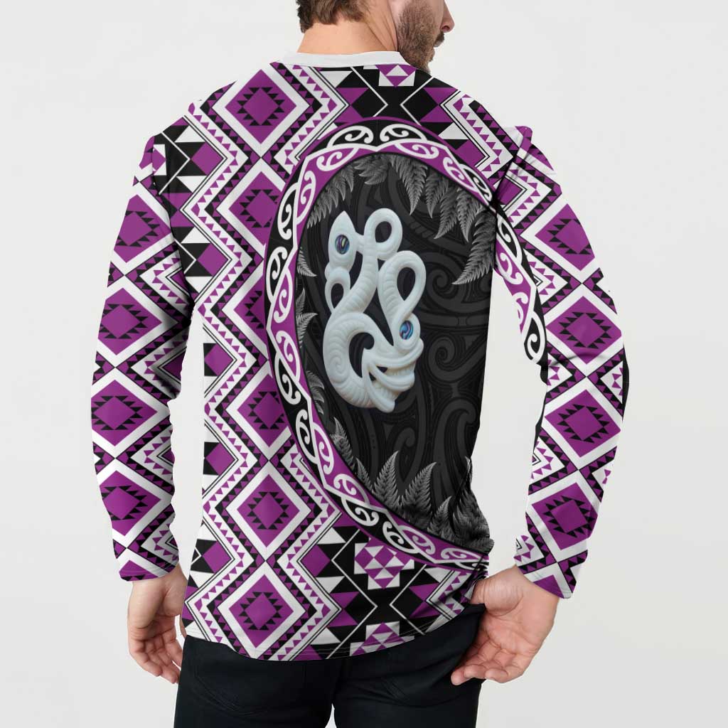 Purple Taniko Motif Aotearoa Manaia and Silver Fern Button Sweatshirt LT03 - Polynesian Pride