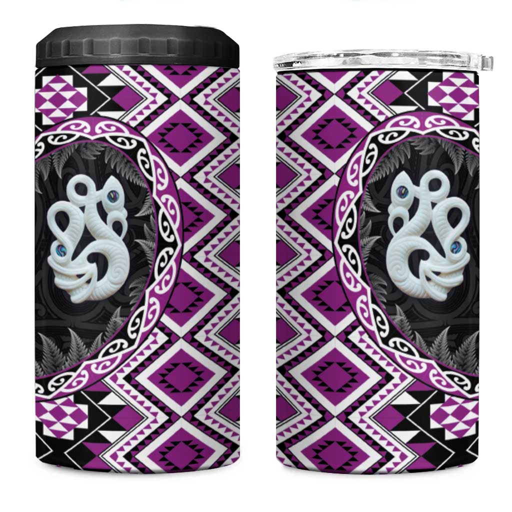 Purple Taniko Motif Aotearoa Manaia and Silver Fern 4 in 1 Can Cooler Tumbler LT03 One Size: 16 oz Purple - Polynesian Pride