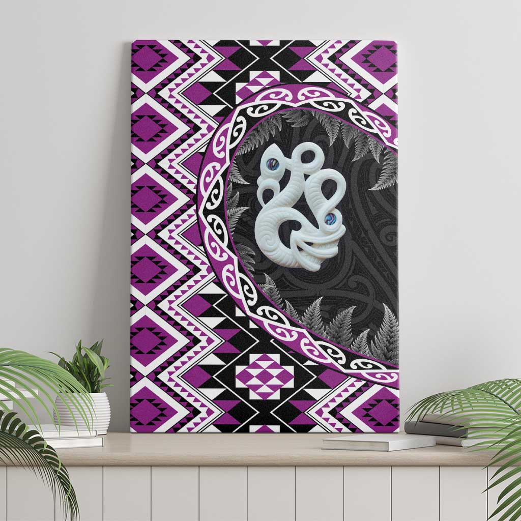 Purple Taniko Motif Aotearoa Manaia and Silver Fern Canvas Wall Art LT03 - Polynesian Pride