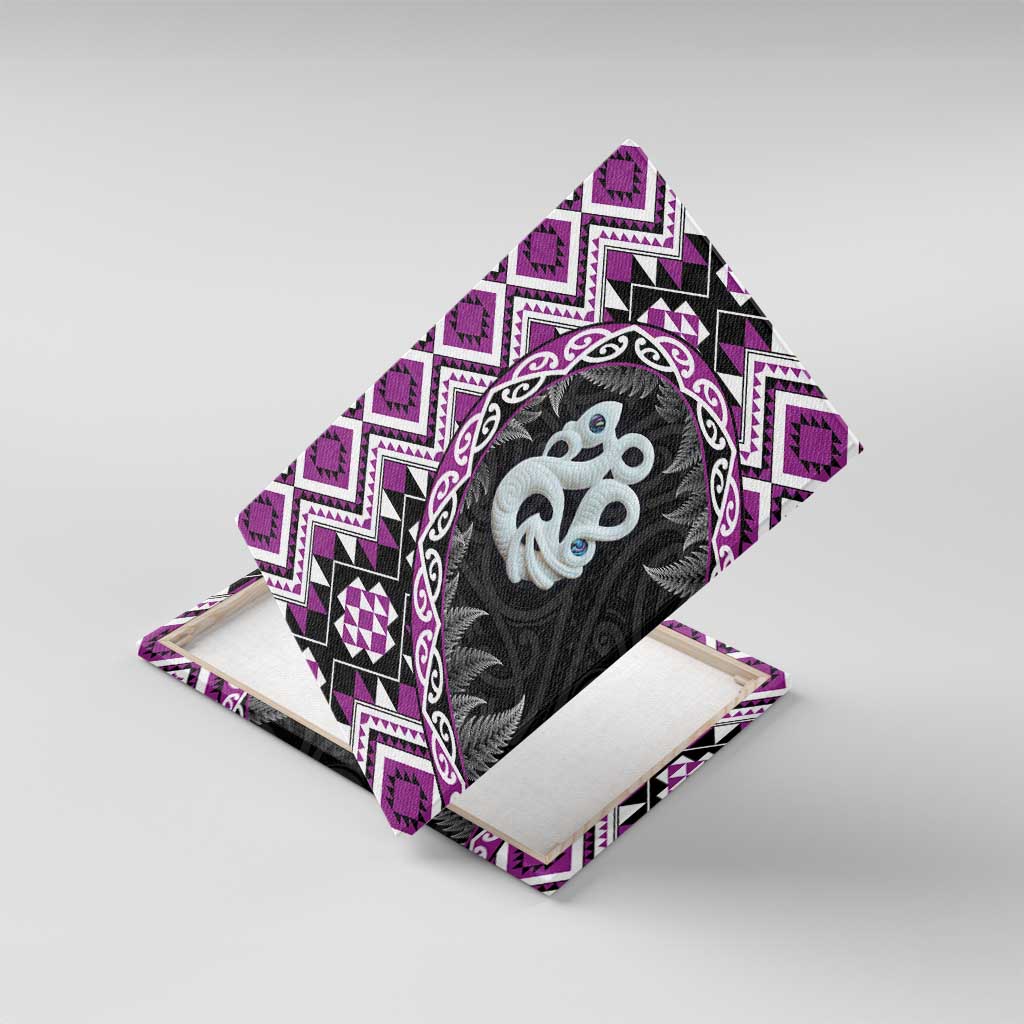 Purple Taniko Motif Aotearoa Manaia and Silver Fern Canvas Wall Art LT03 With Frame Purple - Polynesian Pride