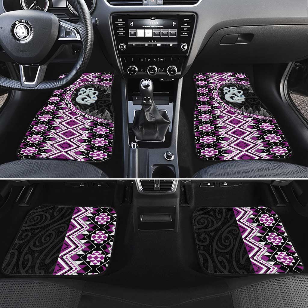 Purple Taniko Motif Aotearoa Manaia and Silver Fern Car Mats LT03 Set 4pcs Purple - Polynesian Pride