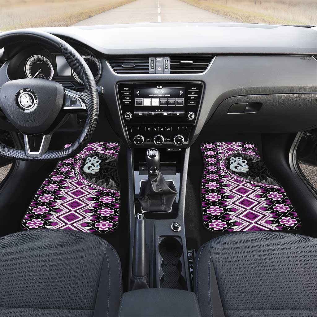 Purple Taniko Motif Aotearoa Manaia and Silver Fern Car Mats LT03 Set 2pcs - Front Purple - Polynesian Pride