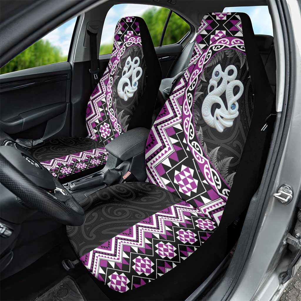 Purple Taniko Motif Aotearoa Manaia and Silver Fern Car Seat Cover