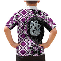 Purple Taniko Motif Aotearoa Manaia and Silver Fern Family Matching Mermaid Dress and Hawaiian Shirt