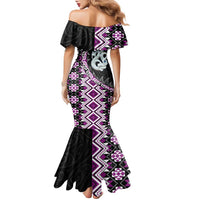 Purple Taniko Motif Aotearoa Manaia and Silver Fern Family Matching Mermaid Dress and Hawaiian Shirt