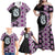 Purple Taniko Motif Aotearoa Manaia and Silver Fern Family Matching Off Shoulder Maxi Dress and Hawaiian Shirt