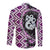 Purple Taniko Motif Aotearoa Manaia and Silver Fern Family Matching Summer Maxi Dress and Hawaiian Shirt