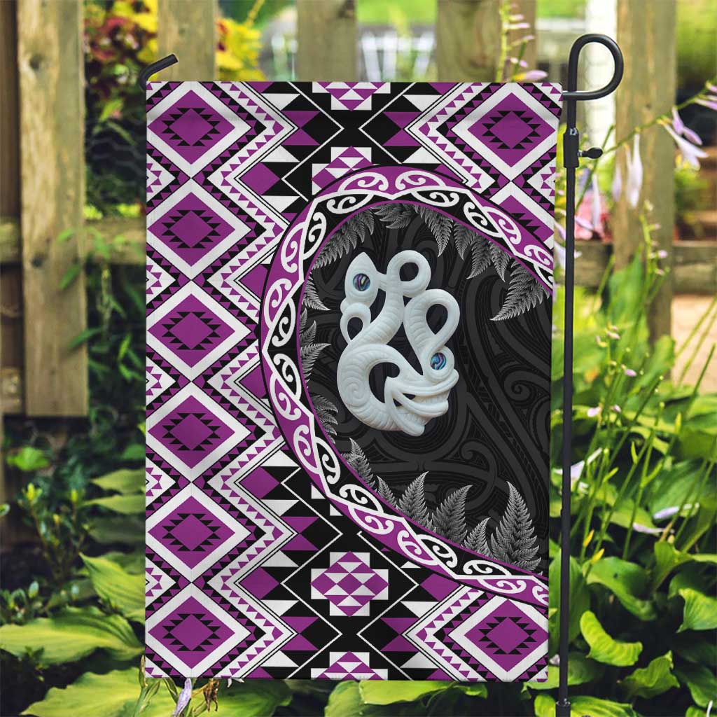 Purple Taniko Motif Aotearoa Manaia and Silver Fern Garden Flag LT03 Garden Flag Purple - Polynesian Pride