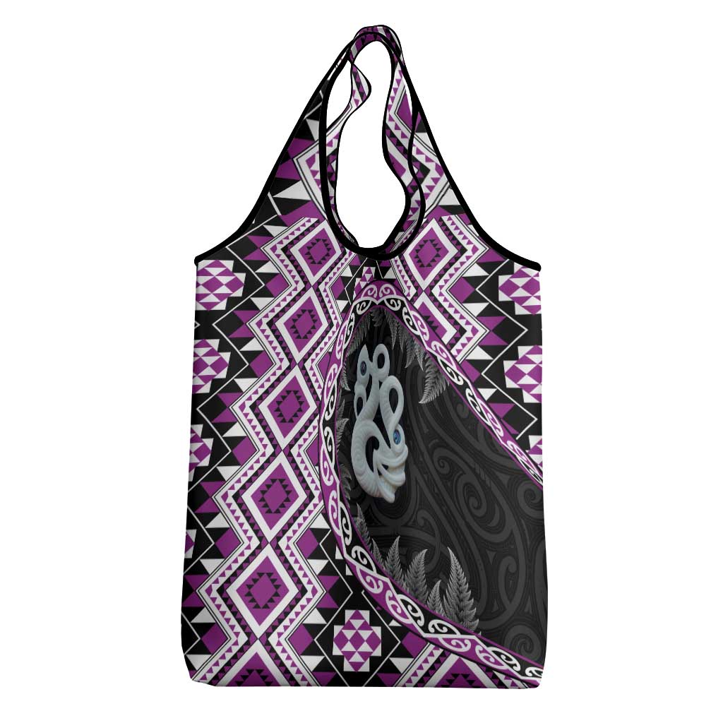Purple Taniko Motif Aotearoa Manaia and Silver Fern Grocery Bag LT03 - Polynesian Pride