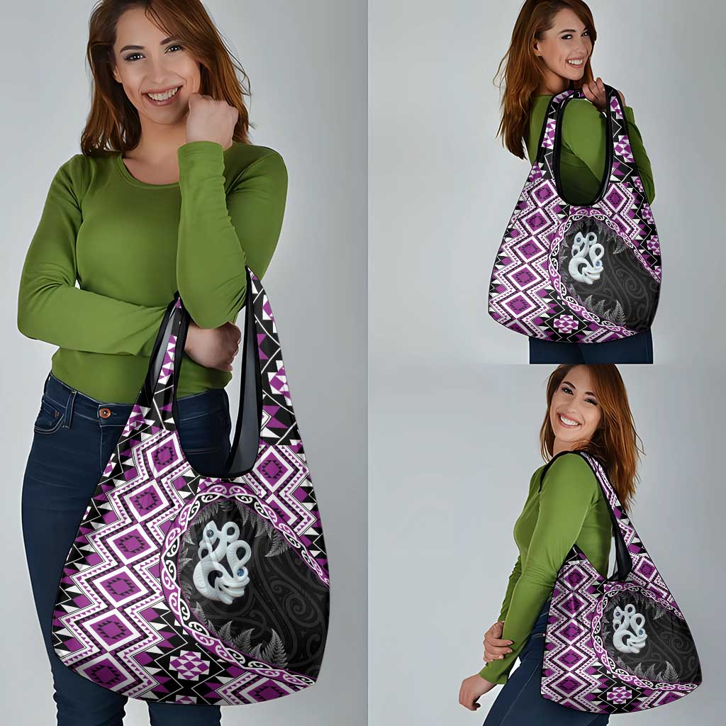 Purple Taniko Motif Aotearoa Manaia and Silver Fern Grocery Bag LT03 - Polynesian Pride