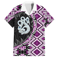 Purple Taniko Motif Aotearoa Manaia and Silver Fern Hawaiian Shirt LT03 Purple - Polynesian Pride