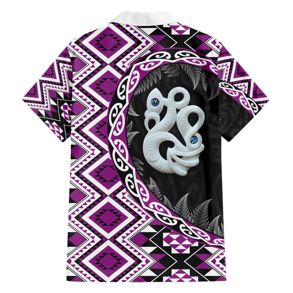 Purple Taniko Motif Aotearoa Manaia and Silver Fern Hawaiian Shirt LT03 - Polynesian Pride