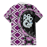Purple Taniko Motif Aotearoa Manaia and Silver Fern Hawaiian Shirt LT03 - Polynesian Pride