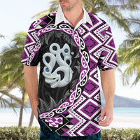 Purple Taniko Motif Aotearoa Manaia and Silver Fern Hawaiian Shirt LT03 - Polynesian Pride