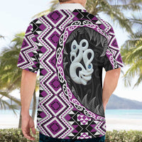 Purple Taniko Motif Aotearoa Manaia and Silver Fern Hawaiian Shirt LT03 - Polynesian Pride