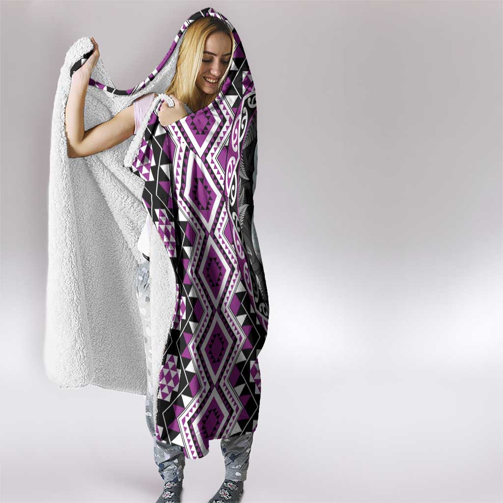 Purple Taniko Motif Aotearoa Manaia and Silver Fern Hooded Blanket LT03 - Polynesian Pride