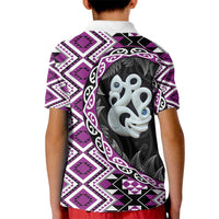 Purple Taniko Motif Aotearoa Manaia and Silver Fern Kid Polo Shirt