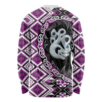 Purple Taniko Motif Aotearoa Manaia and Silver Fern Long Sleeve Shirt LT03 - Polynesian Pride