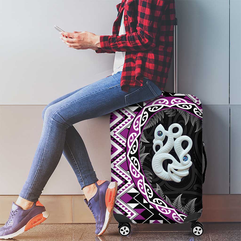 Purple Taniko Motif Aotearoa Manaia and Silver Fern Luggage Cover