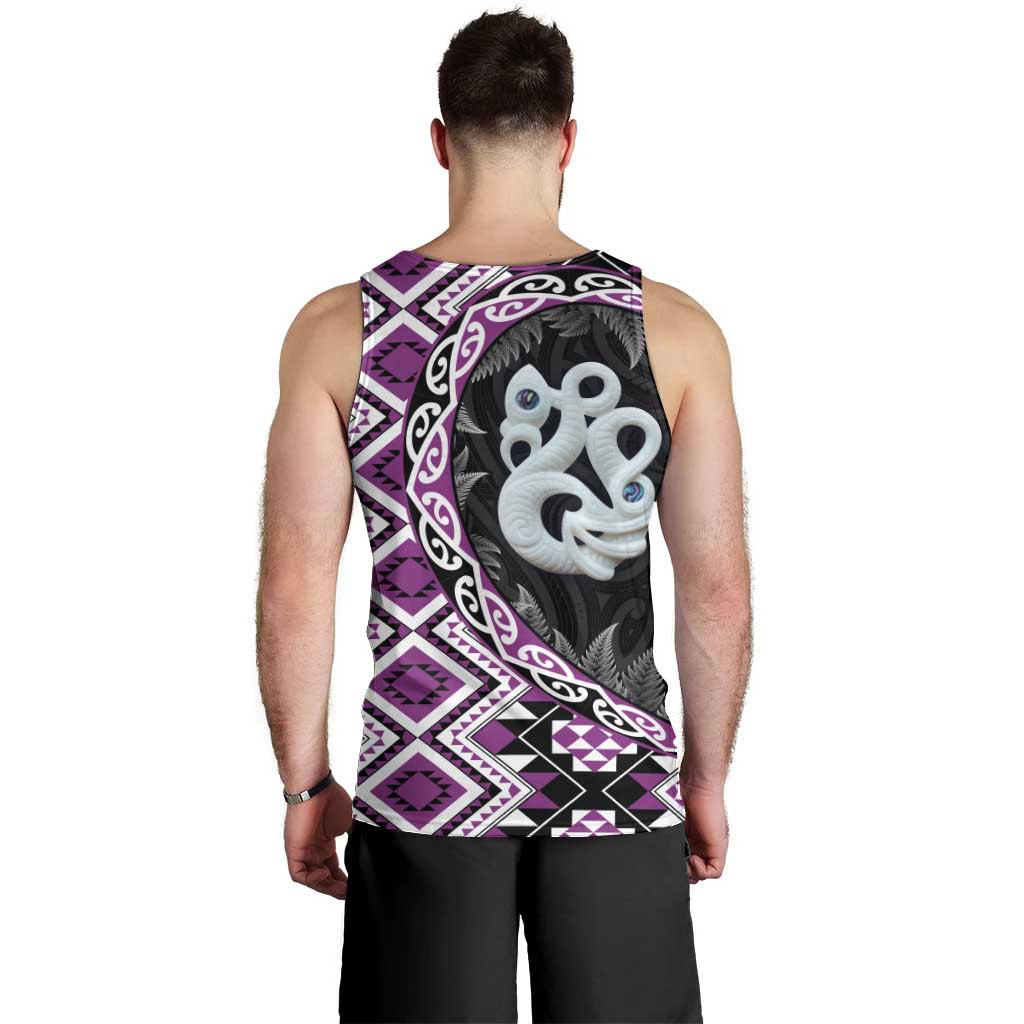 Purple Taniko Motif Aotearoa Manaia and Silver Fern Men Tank Top LT03 - Polynesian Pride