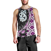 Purple Taniko Motif Aotearoa Manaia and Silver Fern Men Tank Top LT03 - Polynesian Pride