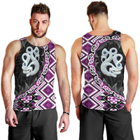 Purple Taniko Motif Aotearoa Manaia and Silver Fern Men Tank Top LT03 - Polynesian Pride