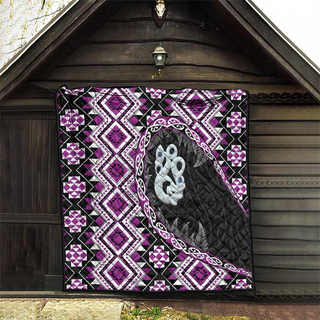 Purple Taniko Motif Aotearoa Manaia and Silver Fern Quilt