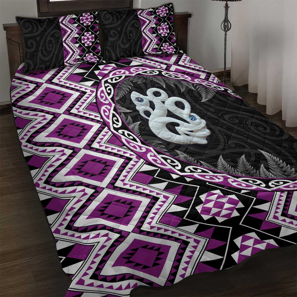 Purple Taniko Motif Aotearoa Manaia and Silver Fern Quilt Bed Set LT03 Purple - Polynesian Pride