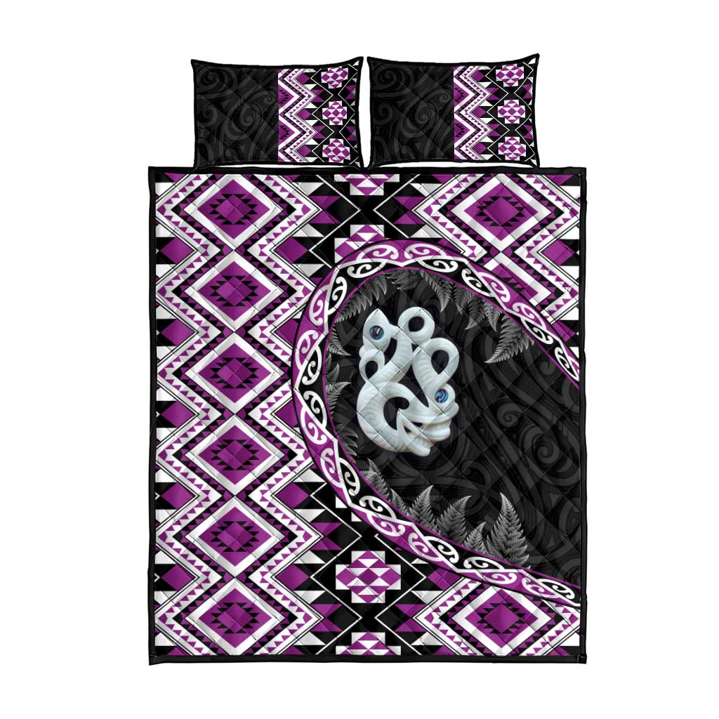 Purple Taniko Motif Aotearoa Manaia and Silver Fern Quilt Bed Set LT03 - Polynesian Pride