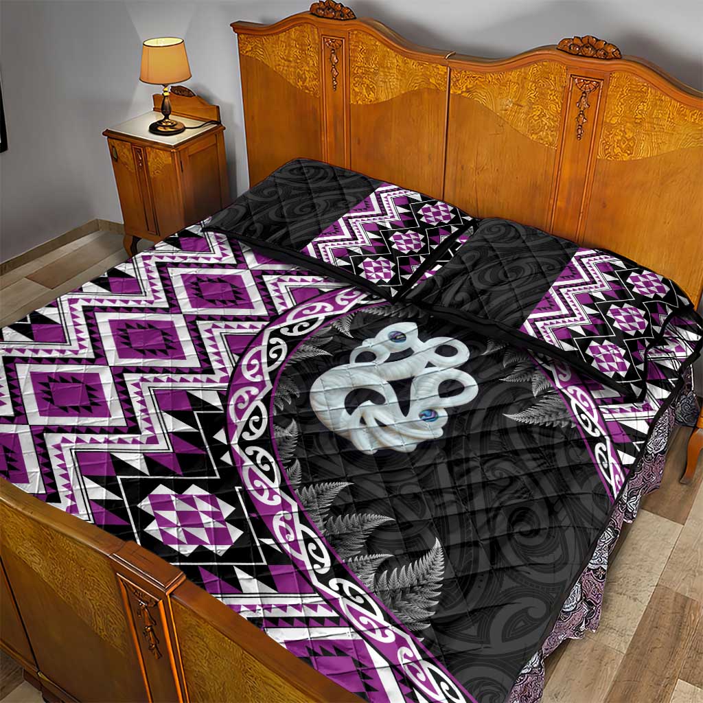 Purple Taniko Motif Aotearoa Manaia and Silver Fern Quilt Bed Set LT03 - Polynesian Pride