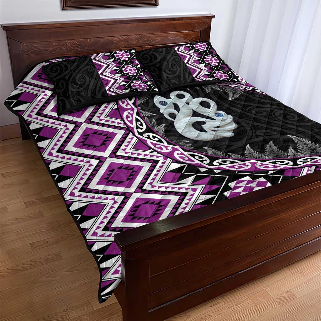 Purple Taniko Motif Aotearoa Manaia and Silver Fern Quilt Bed Set LT03 - Polynesian Pride