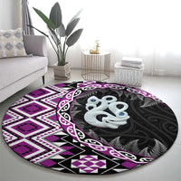Purple Taniko Motif Aotearoa Manaia and Silver Fern Round Carpet