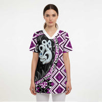 Purple Taniko Motif Aotearoa Manaia and Silver Fern Scrub Top LT03 - Polynesian Pride