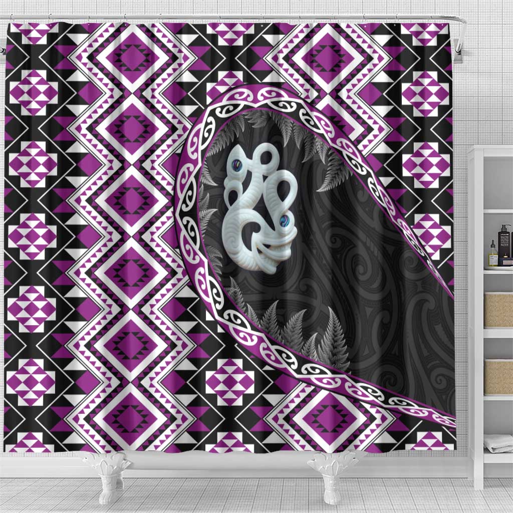 Purple Taniko Motif Aotearoa Manaia and Silver Fern Shower Curtain