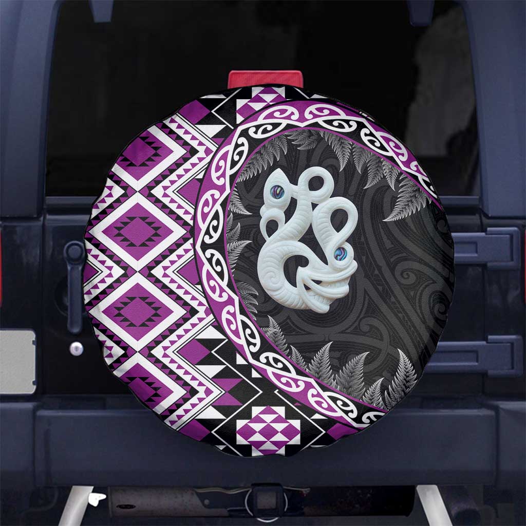 Purple Taniko Motif Aotearoa Manaia and Silver Fern Spare Tire Cover