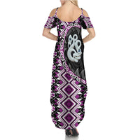 Purple Taniko Motif Aotearoa Manaia and Silver Fern Summer Maxi Dress LT03 - Polynesian Pride