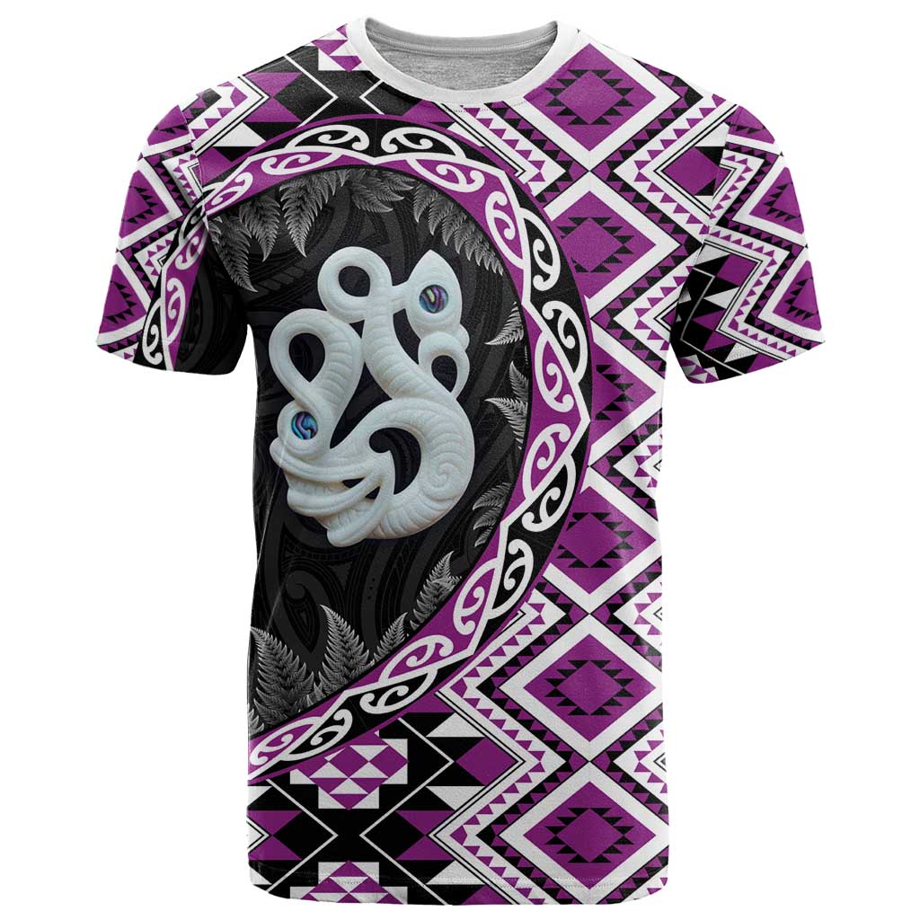 Purple Taniko Motif Aotearoa Manaia and Silver Fern T Shirt