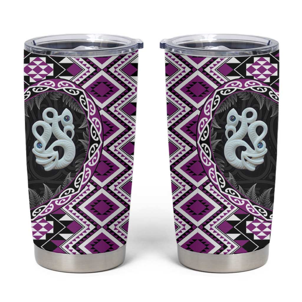Purple Taniko Motif Aotearoa Manaia and Silver Fern Tumbler Cup LT03 Purple - Polynesian Pride