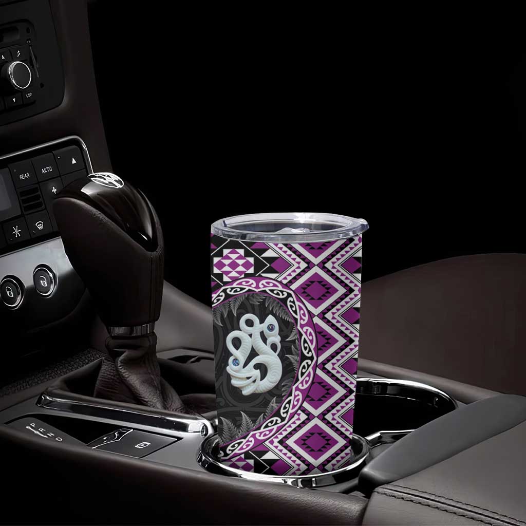 Purple Taniko Motif Aotearoa Manaia and Silver Fern Tumbler Cup LT03 - Polynesian Pride