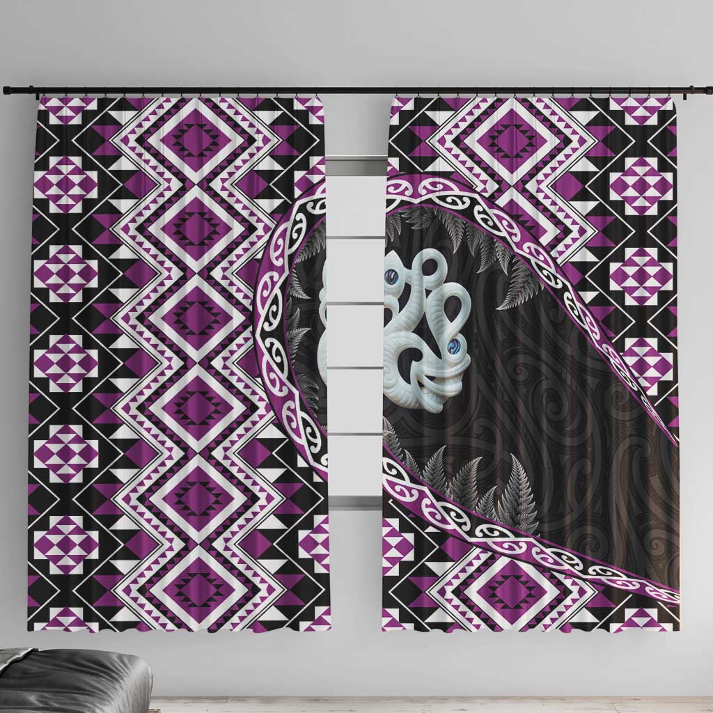 Purple Taniko Motif Aotearoa Manaia and Silver Fern Window Curtain LT03 With Hooks Purple - Polynesian Pride