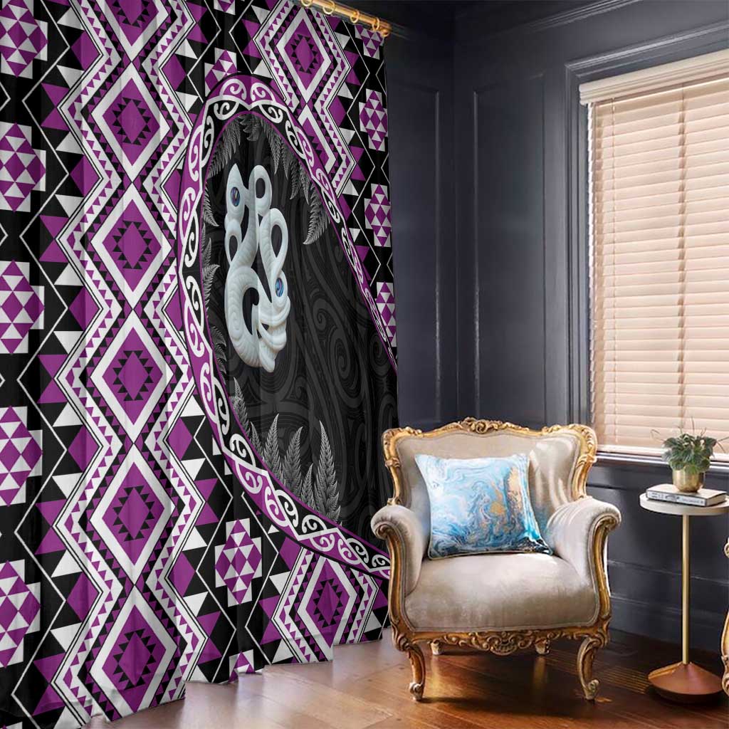 Purple Taniko Motif Aotearoa Manaia and Silver Fern Window Curtain LT03 - Polynesian Pride