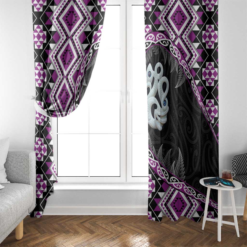 Purple Taniko Motif Aotearoa Manaia and Silver Fern Window Curtain LT03 - Polynesian Pride