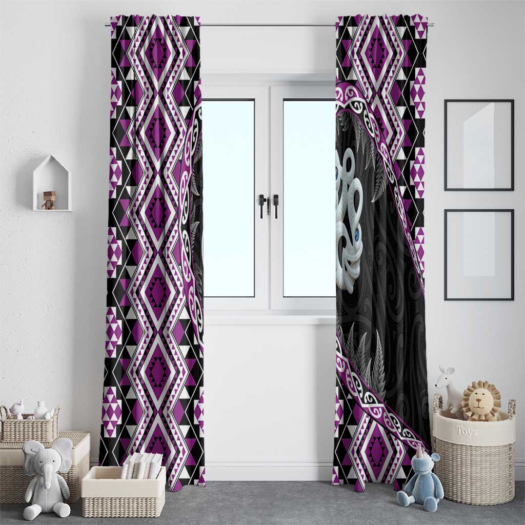 Purple Taniko Motif Aotearoa Manaia and Silver Fern Window Curtain LT03 - Polynesian Pride