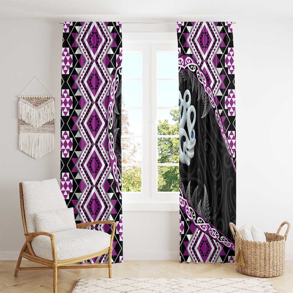 Purple Taniko Motif Aotearoa Manaia and Silver Fern Window Curtain LT03 - Polynesian Pride