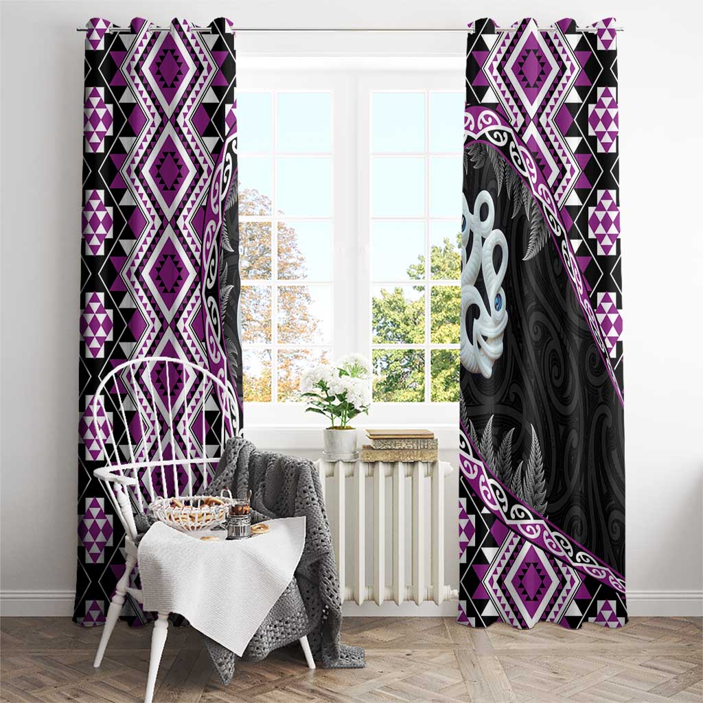 Purple Taniko Motif Aotearoa Manaia and Silver Fern Window Curtain LT03 - Polynesian Pride