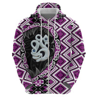 Purple Taniko Motif Aotearoa Manaia and Silver Fern Zip Hoodie