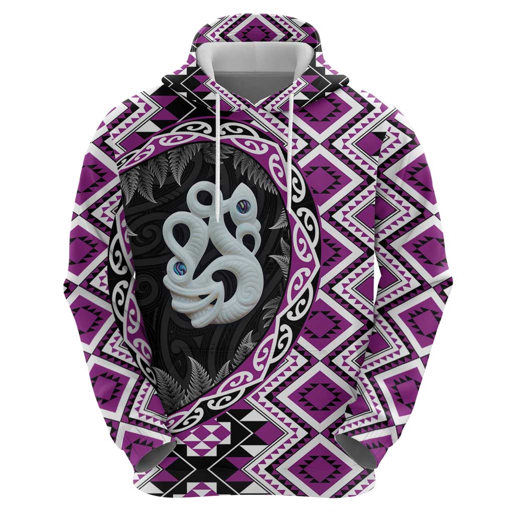 Purple Taniko Motif Aotearoa Manaia and Silver Fern Zip Hoodie